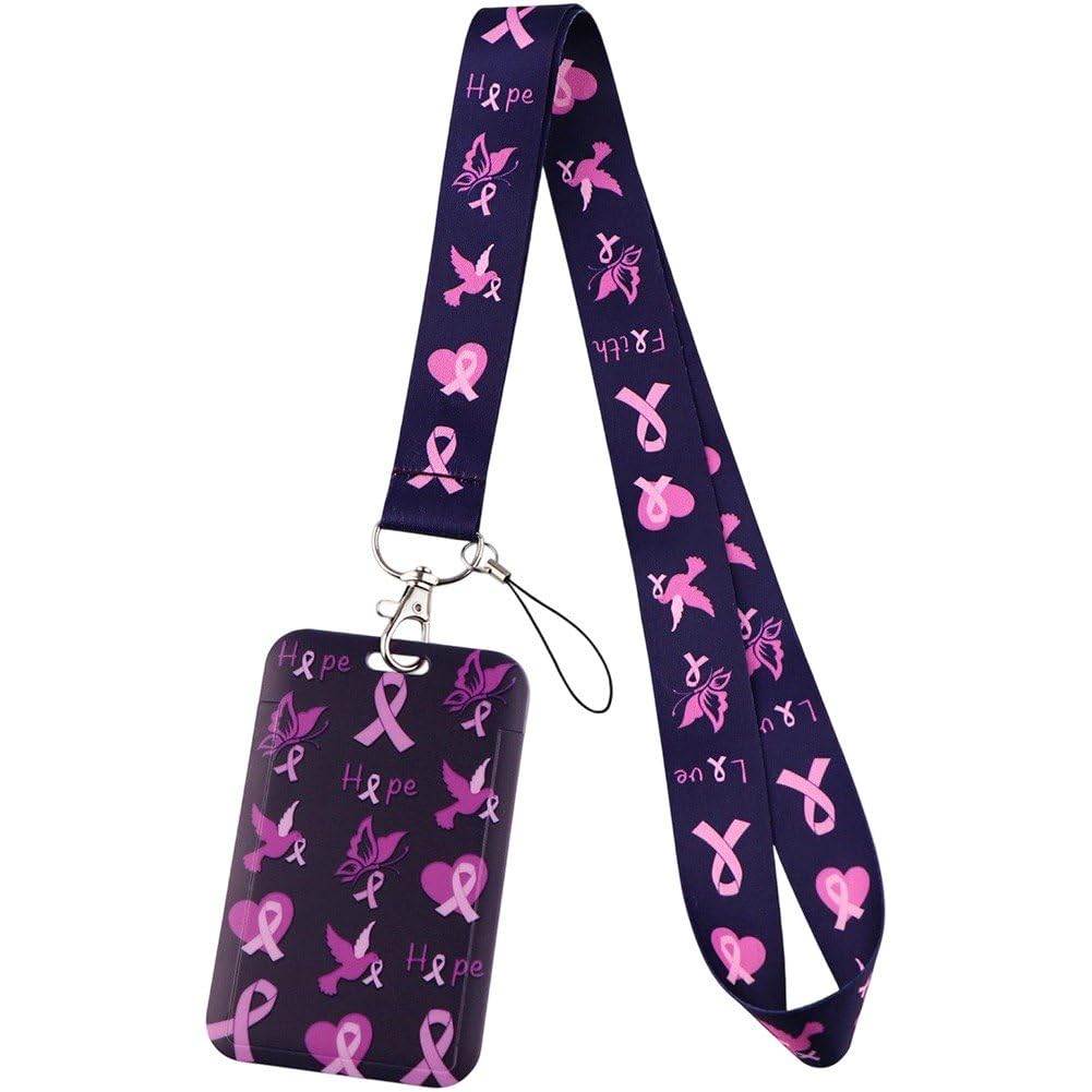 Uzztfa Women's Black Breast Cancer Awareness Lanyard Id Badge Holder Pink Ribbon Keychain Lanyard Accessories For Keys & Id Badges For Girls Teachers