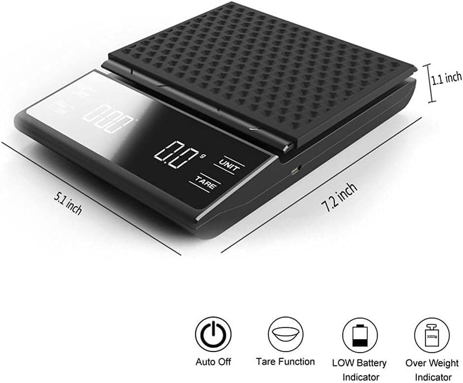Coffee Electronic Scale Kitchen Food Multifunctional Timed Tare Function Overload Indicator Auto Off High Precision Sensor