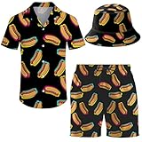 ifamawlea Men'S 2 Piece Tracksuit Colorful Hot Dog Hawaiian Shirt Shorts Button Down Shirt And Shorts Sets With Bucket Hats Medium