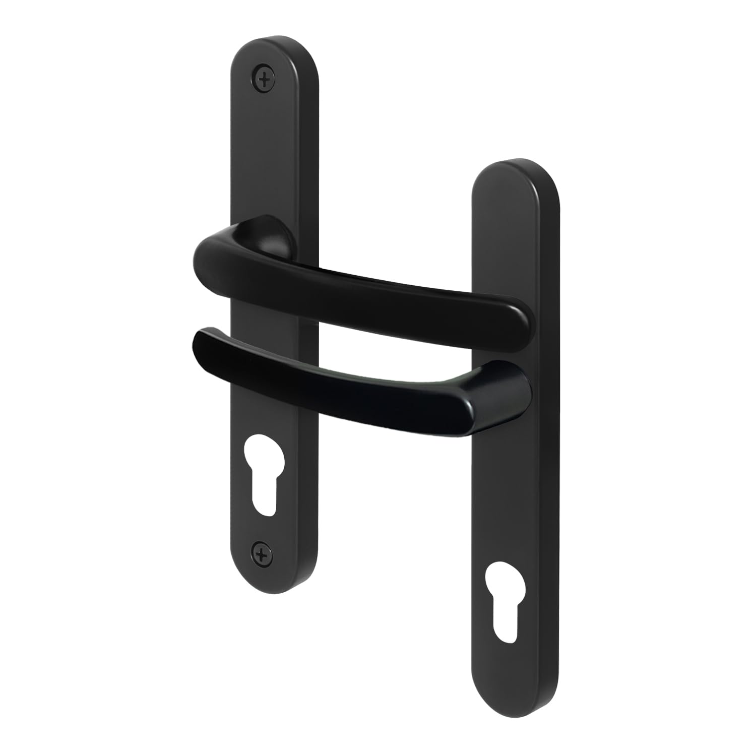 EAI Black UPVC Door Handles, Composite Front Door Handles Sprung, 92mm PZ Centres, 210mm Screw to Screw, 242x34mm Backplate
