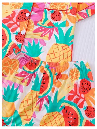 Image of Verdusa Women's 2 Piece Sleepwear Button Down Pajama Sets Short Sleeve Shirt and Shorts