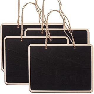 SUPVOX 4pcs Mini Hanging Chalkboard Signs Wooden Frame Rectangle Double-sided Memo Message Board Pendant Small Blackboard for Room Office Home