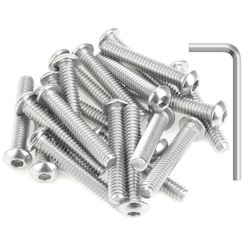 Image of 30 Pieces 1 /4-20 x 1-1 /2 inch Button Head Socket Cap Screws Bolts, HELIFOUNER 304 Stainless Steel (18-8) Screws, Bright Finish, Fully Threaded