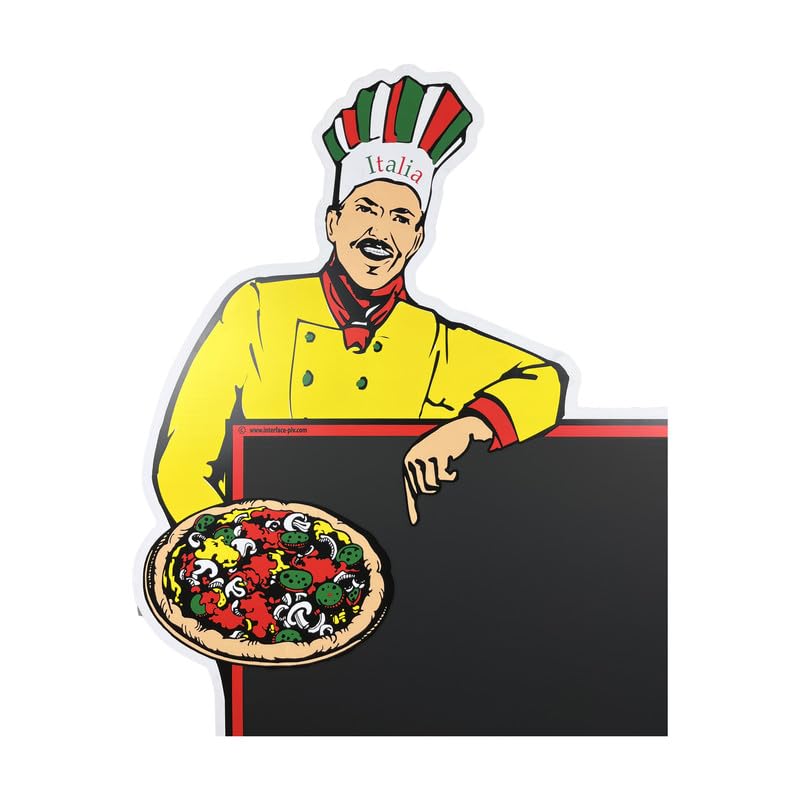 Cartel de figura "PIZZA" con pizarra de doble cara sobre base de muelles