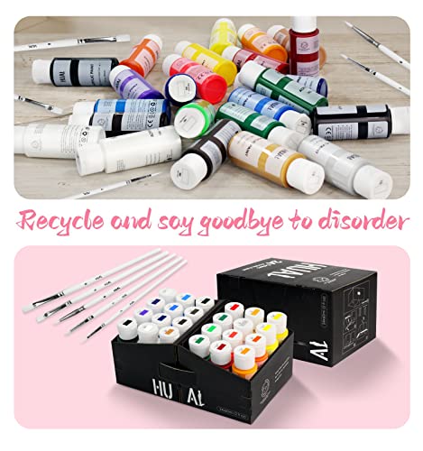 Hual Acrylic Paint Set With 5 Brushes, 24 Colors (60Ml, 2Oz) Premium Acrylic Paints For Professional Artists Kids Students Beginners & Painters, Canvas Ceramic Wood Fabric Rock Painting Halloween Pumpkin Art Supplies Kit #TOP5