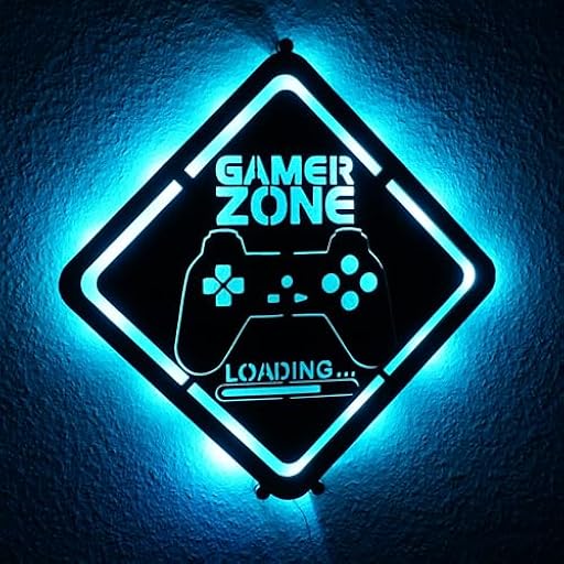 Placa LED de madera de Gamer Zone, para videojuegos, con diseño y texto de carga, decoración de pared para habitación juvenil, escritorio y habitación de juegos | Ya disponible en tu tienda friki favorita! En mundofriki.es!