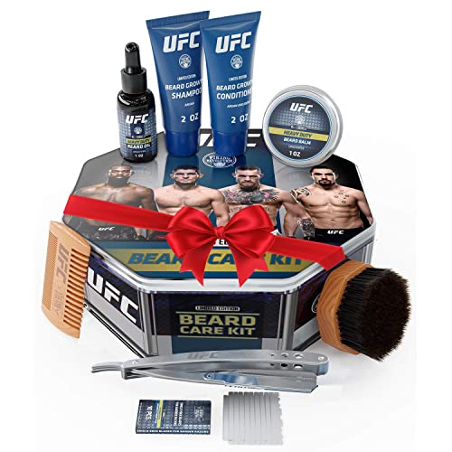 UFC Ultimate Beard Growth Kit for Superior Beard Care - Complete Beard Grooming Kit for Men With Beard Comb, Beard Brush, Beard Oil, Beard Balm, Beard Shampoo, Beard Conditioner & More - Value Set