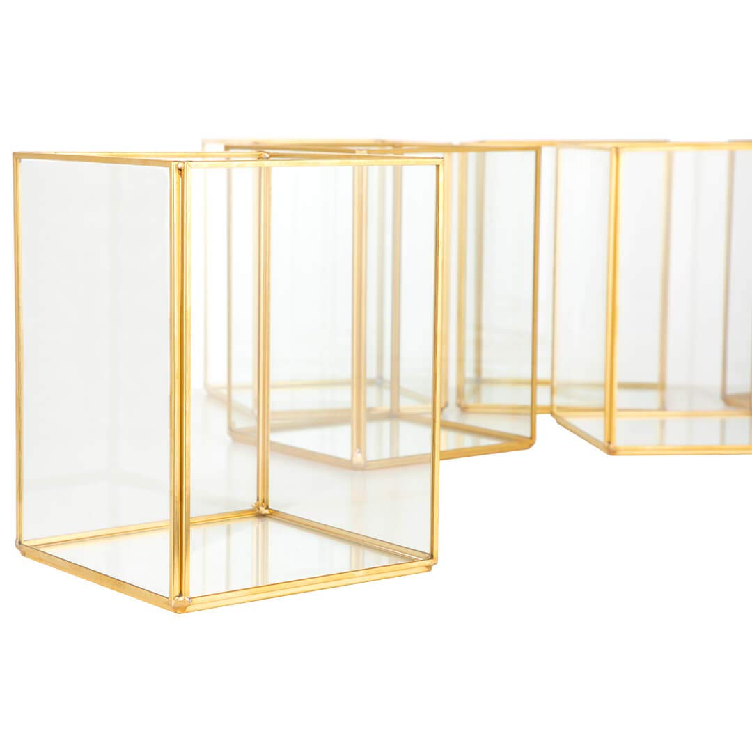 Koyal Wholesale Gold Geometric Hurricane Candle Holder Set of 6 for Wedding Centerpiece, Home Decor, Patio Decor