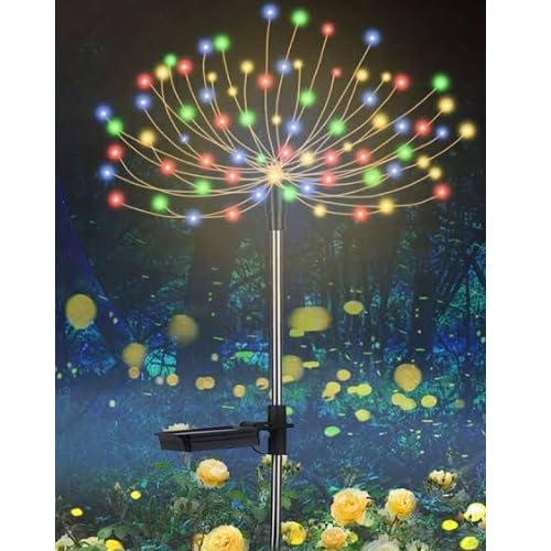 Image of MANSAA M70 Solar Powered Firework Fairy Lights Dazzling 120 Multicolor LED Lights Waterproof Wonder Solar-Powered Efficiency Dusk to Dawn Auto On /Off Perfect for Patio Paths & Lawns Easy Installation