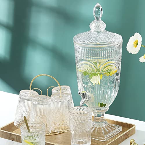 Image of Premium Water and Juice Glasses Set of 6 280ML and 2.8 Liter Bevarage Dispenser with Stainless Steel Tap 1 Piece, Set for Dining Table,Party,Gift Set,All pourpse use (7 Piece) (MT-22)