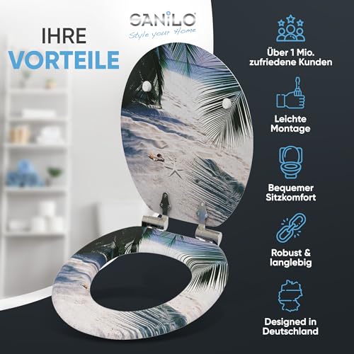 Sanilo WC Sitz mit Absenkautomatik, viele neue Toilettendeckel zur Auswahl, hochwertige Oberfläche, einfache Montage, stabile Scharniere (Beach)