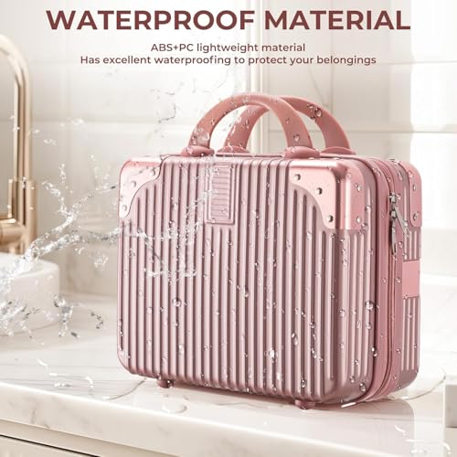 Image of Makeup Case Suitcase, Mini Bag, Mini Hard Shell Travel Luggage, Women Portable Water Proof Carrying Suitcase, Organizer Bag, Small Hard Shell Cosmetic Lugge Bag, Water Proof (C-Rose-Gold)