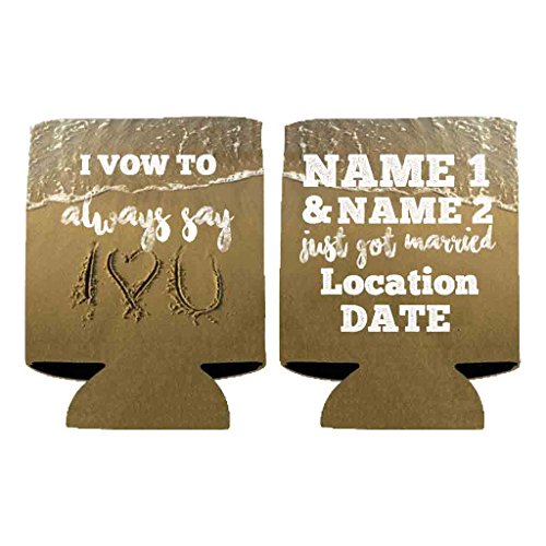 Custom Beach Wedding Can Cooler - I Vow to Always Say I Love You - Beach Destination Wedding Theme Can Coolers (150)