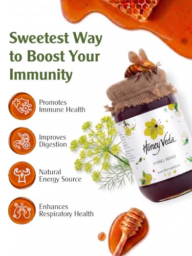 Image of HoneyVeda Fennel Saunf Raw Honey (150g) | 100% Natural Honey | Raw Unprocessed & Unpasteurized Single Flora Indian Nectar for Digestive Wellness & Acidity Relief (Pack of 1)