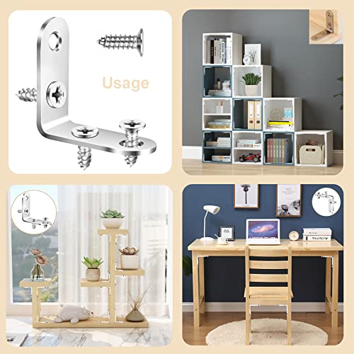 Pndbnq 16Pcs L Brackets Corner Braces Pndbnq 304 Stainless Steel 90 Degree Right Angle Brackets Waterproof Metal Shelf Support Brackets For Diy Wood Frame Wall Cabinet Furniture L Fastners With 64Pcs Screws thumb #4