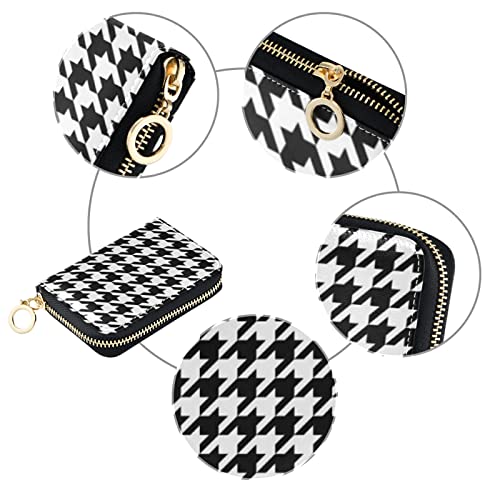 OTVEE Black White Goose Foot RFID Credit Card Holder Case, Microfiber Leather Zipper Card Wallet for Women3