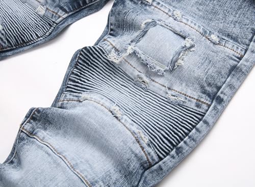 Men's Slim Fit Stretch Jeans Distressed Biker Straight Leg Pants4