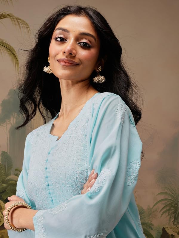 Image of Ada Hand Embroidered Lucknowi Chikankari Cotton Top for Women A911459