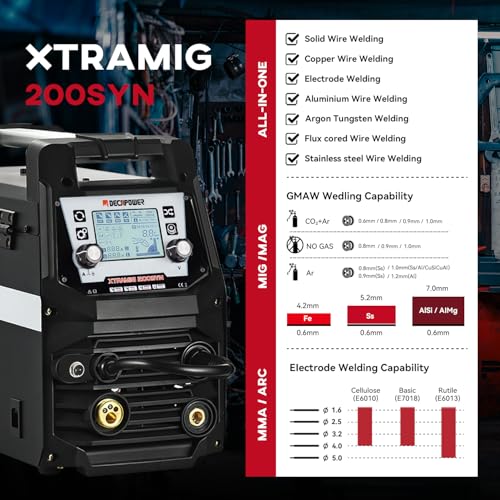 Decapower équipement pour soudage poste a souder 200A MIG avec gaz et sans gaz MAG MMA TIG fil fourré 4 en 1 mig avec accessoires (XTRAMIG + Forfait 1) – vue 5