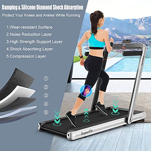 Image of GYMAX Walking Pad, 4.75HP Under Desk Treadmill with LED Touch Screen, App Control, Built-in Speaker & Handle, 2 in 1 Folding Compact Portable Treadmill for Home Small Space