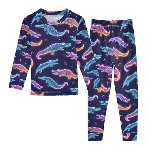 ALAZA Alligator Neon Black Pajamas Long Sleeve Sleepwear 2-Piece Pajama Set