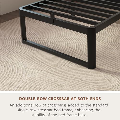 Image of ZTH Twin Size Metal Platform Bed Frame 16 in, No Box Spring Needed, Black | Heavy duty support, Underbed storage, Noise-free design, Anti-slip clips, Rounded legs, Easy assembly, Headboard compatible