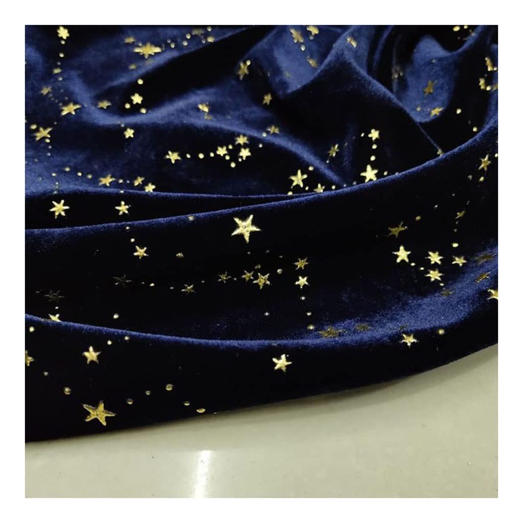 JEEIJ 150CM Velvet Fabric Cloth Gorgeous Star Print Fabric, Soft Breathable Fleece Fabric For DIY Home Textile Curtain Dress, 1pcs (Color : Navy, Size : 0.5 Yard)