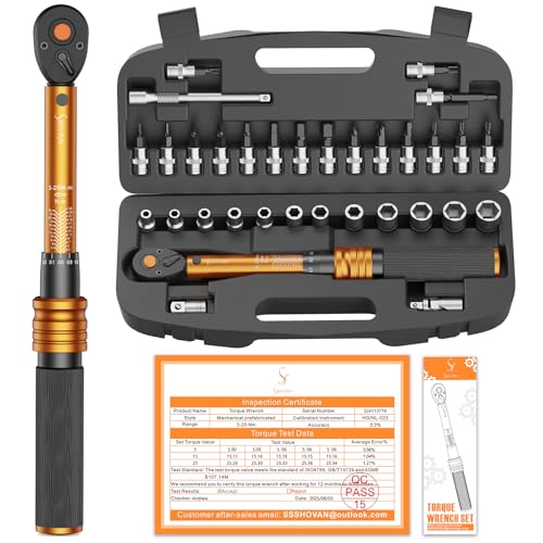 Drehmomentschlüssel Fahrrad 1/4 Zoll, 3-25 Nm, ±3% Fehlergenauigkeit, 72 Zähne Ratsche, 33TLG Torque Wrench Set für Motorrad und Bike, inklusive Verlängerungsstangen, 1/4'- 3/8' Adapter, Stecknüsse