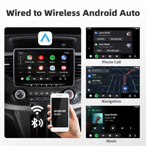Image of 2-in-1 Wireless CarPlay Receiver for Android Auto & Apple CarPlay, Converts Wired to Wireless, USB-A & Type-C, Bluetooth 5.4, Wi-Fi 6, iOS & Android Compatible, Fast Boot, Compact Plug & Play