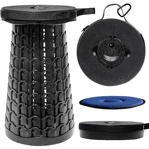 Image of ALEVMOOM XXL 19.7 inch Collapsible Stool with Cushion, Capacity 1000lbs Portable Stools for Adults Heavy Duty, Adjustable Height Telescoping Folding Stool, for Outdoor Camping Travel Hiking Fishing