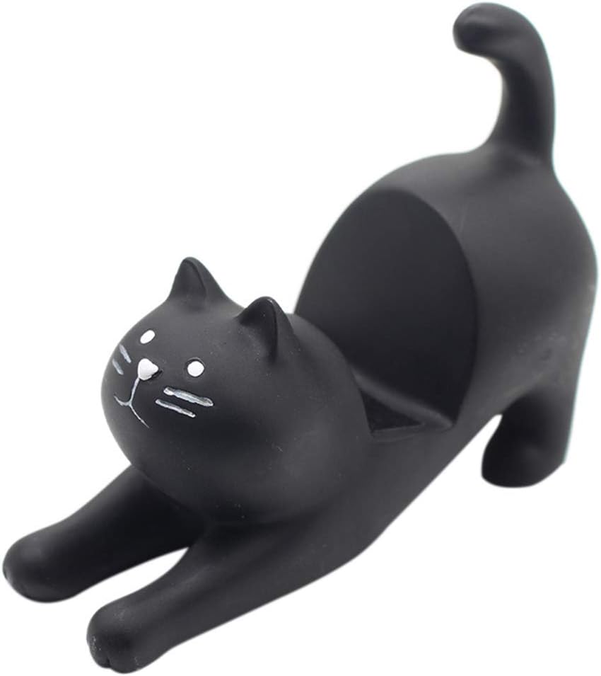 Lazy Bracket Cat Shape Resin Phone Holder Desktop Stand Fixing Mini Portable,Cat Desk Cell Phone Stand Holder Home Office Works(Black)