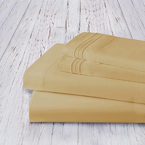 Miniatura 3 de H&H Decor Juego de sábanas de 4 piezas, 100% algodón egipcio, patrón sólido de 400 hilos, bolsillo profundo de 11-15 pulgadas (color individual,