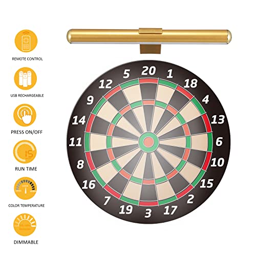 Image of Wireless Picture Light Battery Operated,Rechargeable Painting Light with Remote Control, Metal Art Display Lamp,3 Modes,Dimmable Dartboard Light with Timer for Frame Gallery,300LM, Gold