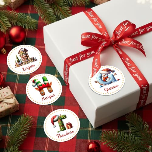 Image of Personalized Elf Snowman House Initial Christmas Stickers