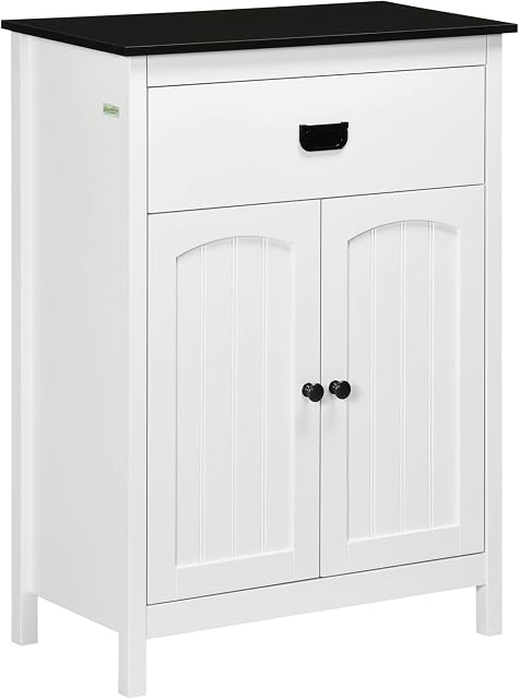 kleankin Bathroom Cabinet, Bathroom Storage Unit with Drawer, Double Door Cabinet, Adjustable Shelf for Living Room, Bedroom, White