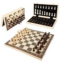 Magnetic Wooden Chess Board Set – 15.3\" Folding Travel Chess Sets with Storage Slots – 2 Extra Queens Chess Board Set for Kids Adults Beginners – Portable Chess Game with Pieces Storage
