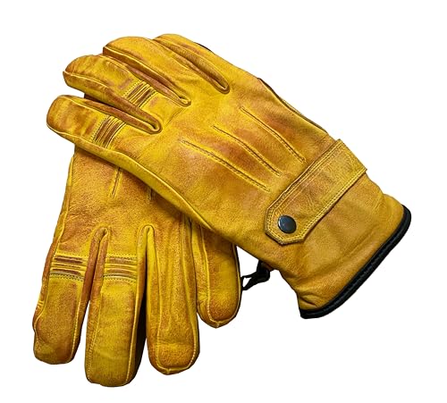 Distress - Guantes de cuero Analin suave para motocicleta, clásico, moderno, ciclomotor, motocicleta, turismo, bobber, chopper, rider, ATV, quad, ciclismo, conducción, ciclismo, amarillo, XL