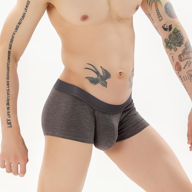 Men's Boxers Briefs Fly Pouch Front Open Breathable Bulge Underwear Separated Pouch Trunks3