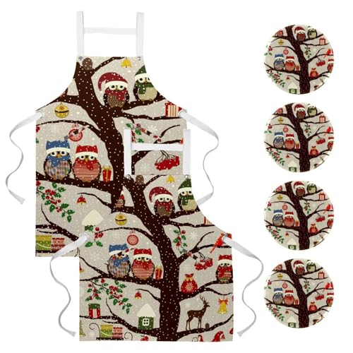 Lot de 2 tabliers de cuisine avec poches et motifs de Noël pour bistrot et maison