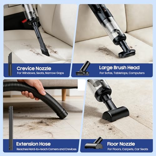 Image of Handheld Vacuum Cordless, 17000Pa Car Vacuum Portable Cordless with Brushless Motor, 2-in-1 Vacuum Cleaner with Multi-Nozzles & Washable Filters, 2 Suction Modes for Home, Car, Office, Pet Hair