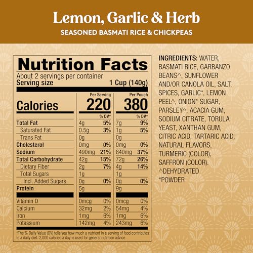 Image of Royal Basmati Lemon Garlic Rice and Chickpeas - (6 Pack) 8.5 oz Pouch | Microwaveable Rice - Ready to Heat Pouch - Great with Meats, Seafood & Vegetables