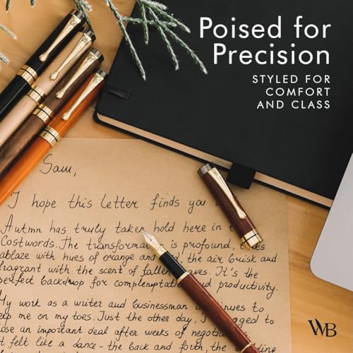 Image of Wordsworth & Black Fountain Pen Set, Luxury Bamboo Wood - Medium Nib, Gift Case; Includes 6 Ink Cartridges, Ink Refill Converter -Journaling, Calligraphy; Drawing, Smooth Writing [Brown Wood]
