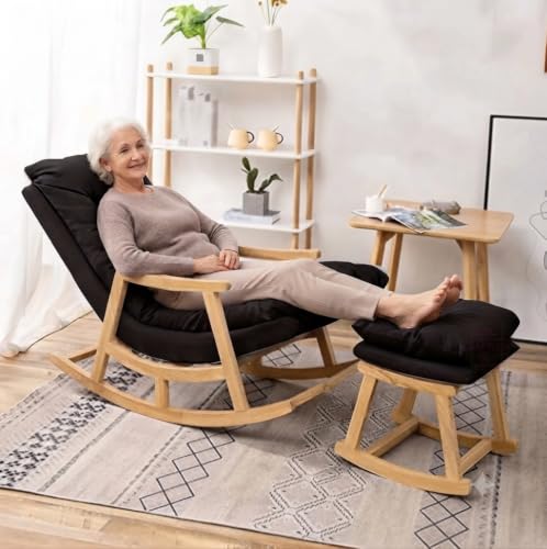 Image of CRAFTCITY Solid Sheesham Wood Relaxing Chair with Ottoman (Black)