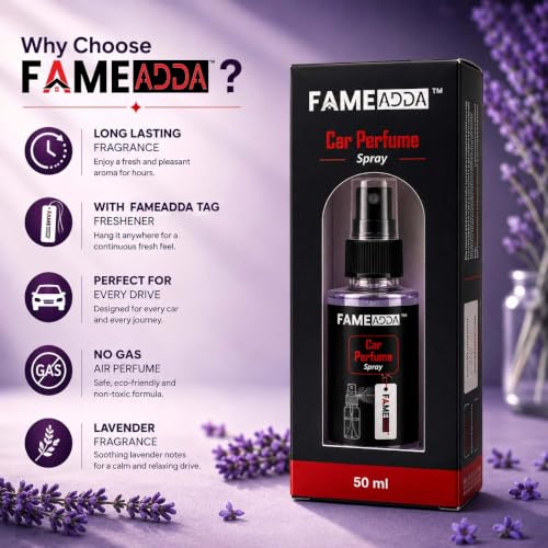 Image of Lavender Premium Car Perfume Luxury Spray 50 ML with Hanging Card /Travel Friendly Car Air Fresheners 350+ Sprays /Car Accessories Interior /Eliminates Bad Odour for Car, Office & Home