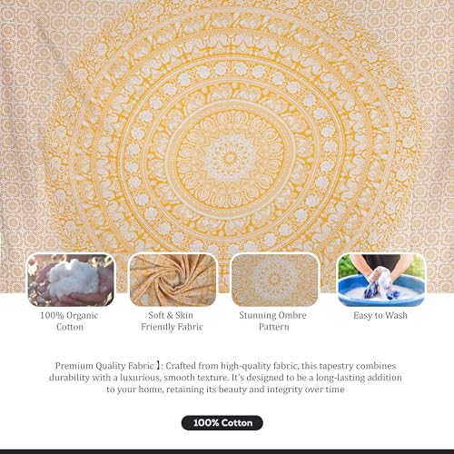 Image of Craft Trade 50x60 Inches Psychedelic Yellow Cotton Mandala Ombre Wall Hanging Tapestry