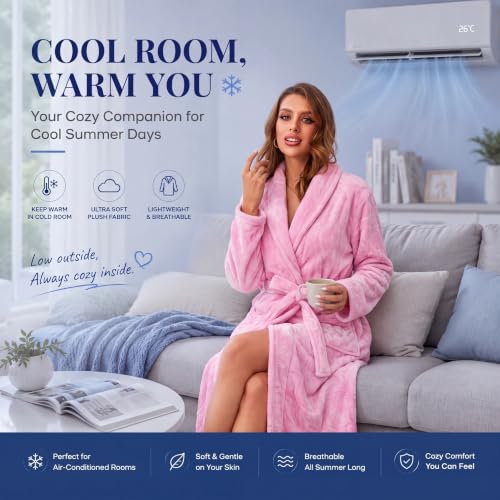 Image of RONGTAI Womens Bathrobe Ladies Fleece Plush Warm Long Robes Fleece Nightgown Sleepwear