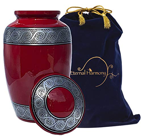 Eternal Harmony Cremation Urn for Human Ashes | Memorial Urn Carefully Handcrafted with Elegant Finishes to Honor and Remember Your Loved One | Adult Urn Large Size with Beautiful Velvet Bag (Red)