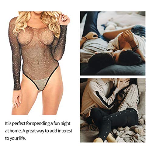Sexy Lingerie Mulheres Rhinestone Design de malha Jumpsuit Bodysuit Erótico Pijamas