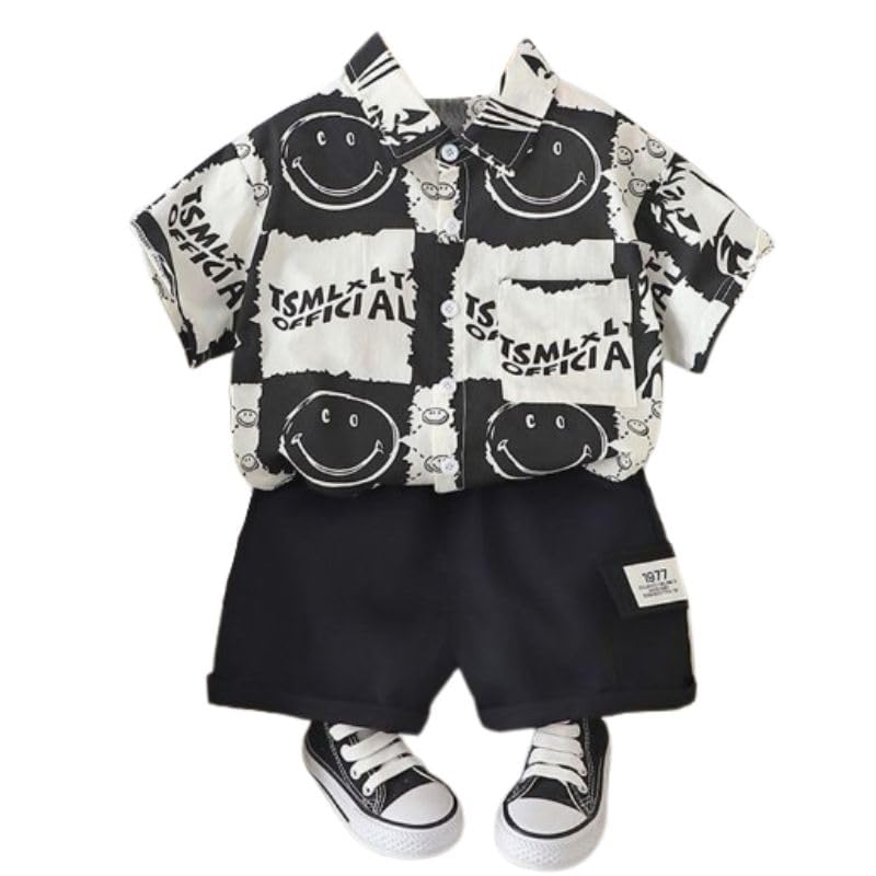 Googo Gaaga Baby Boys Half Sleeve Black Printed Cotton Shirt for Kids