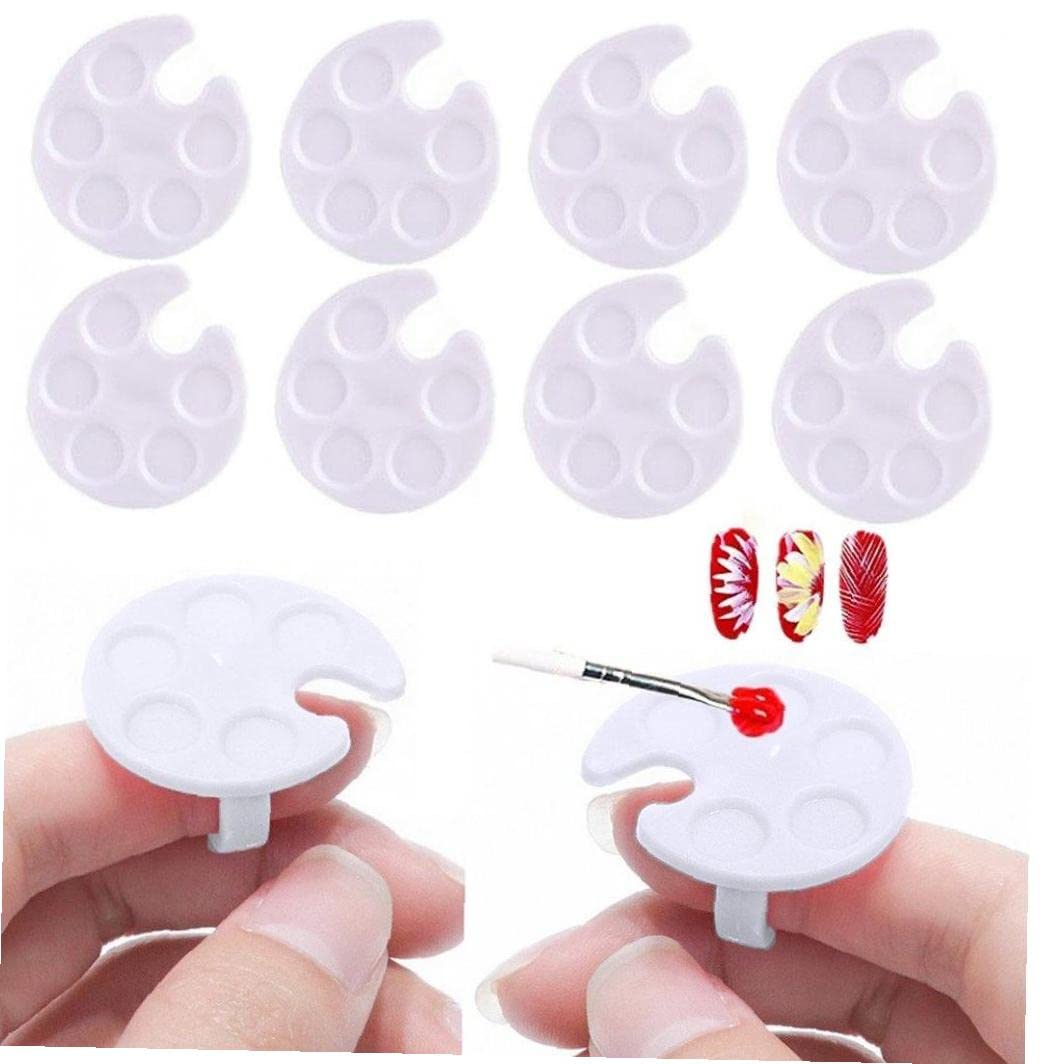 Danlai White 10Pcs Nail Art Palette Finger Rings Mini Drawing Color Palette Plastic Cosmetic Artist Mixing Palette
